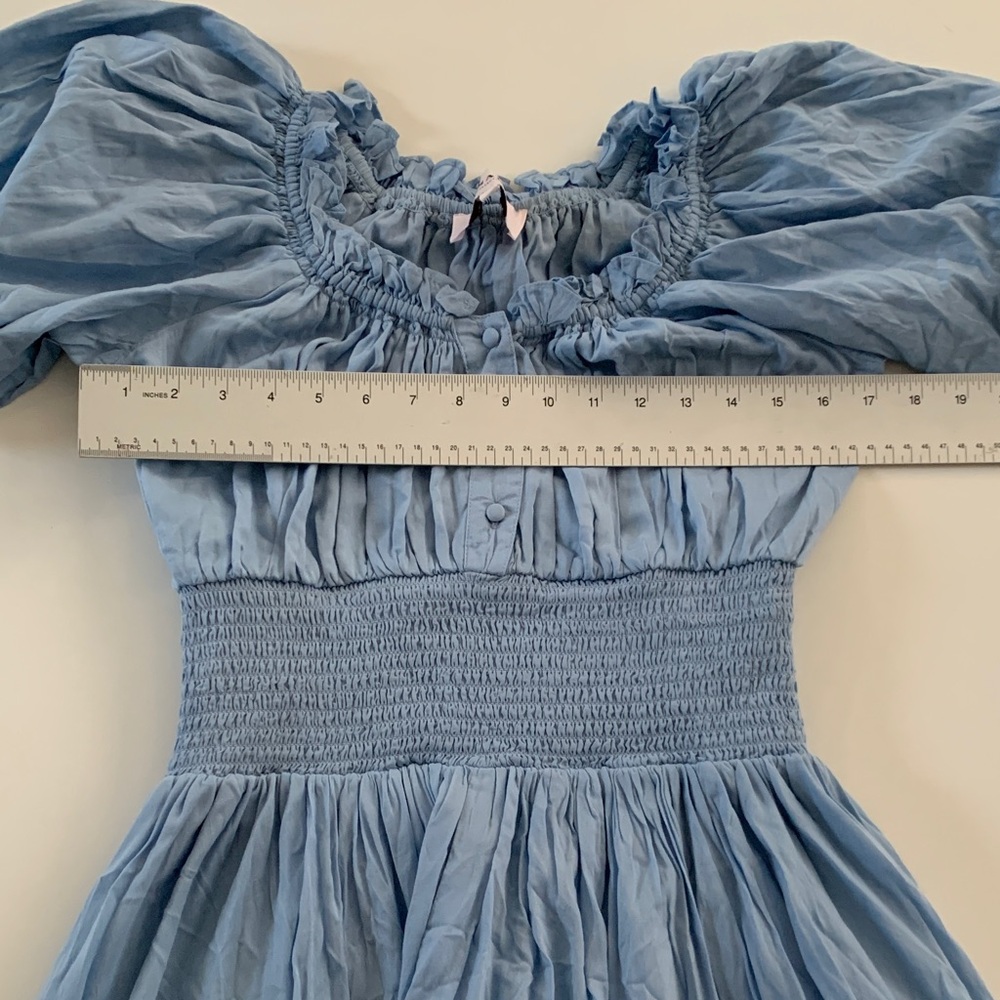 JessaKae | Blue Smocked Midi Dress Medium Cottagecore Puff Sleeve Romantic - Picture 8 of 9